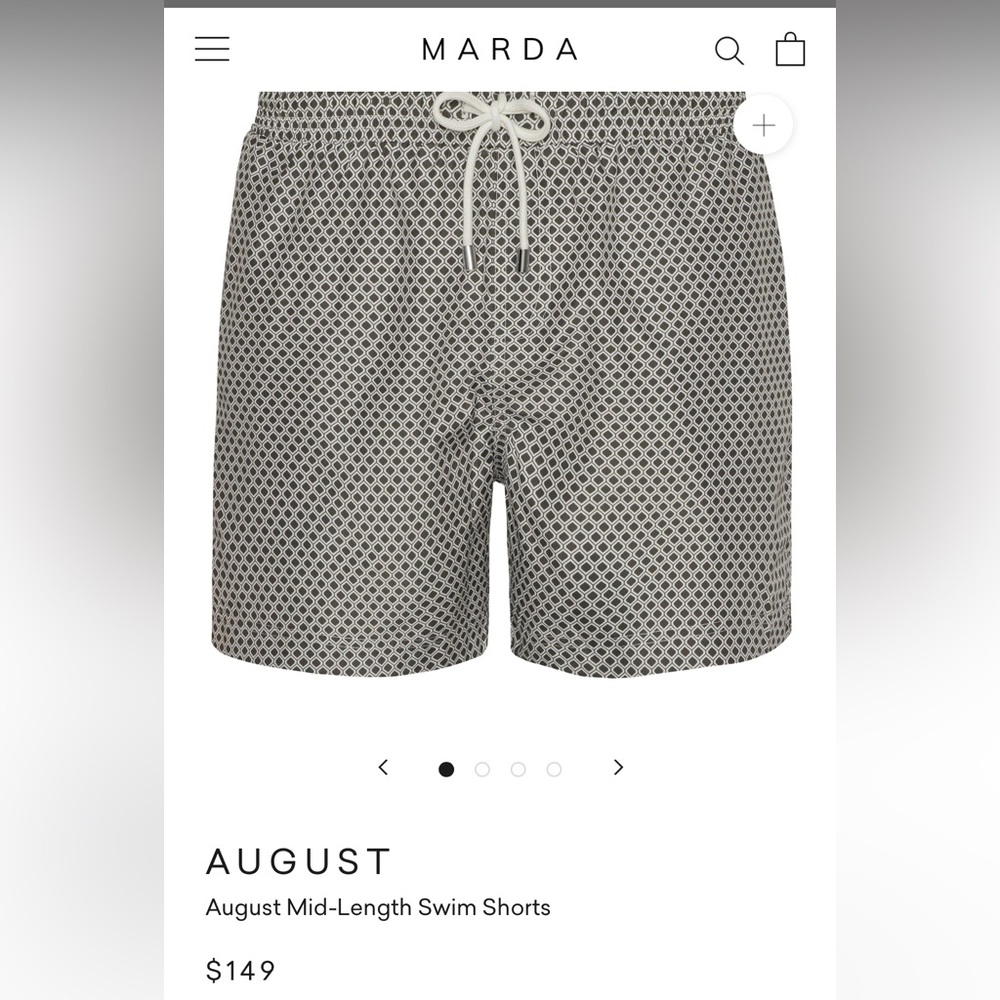 NWT Marda High-End Men's Black & White Geo-Print Swim Trunks
